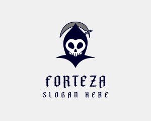 Spooky Grim Reaper Skull Logo