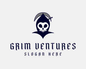 Spooky Grim Reaper Skull logo design