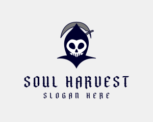 Spooky Grim Reaper Skull logo design