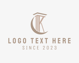 Concrete - Crescent Pillar Letter K logo design