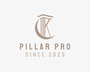 Crescent Pillar Letter K logo design