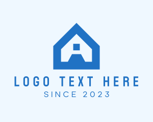House - Blue House Letter A logo design