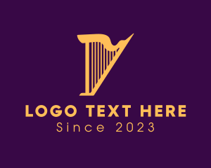 Music Tutorial - Modern Harp Instrument logo design