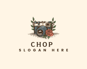 Cinematography - Hand Drawn Camera Floral logo design