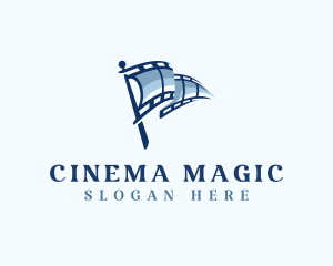 Film - Cinema Film Reel Flag logo design
