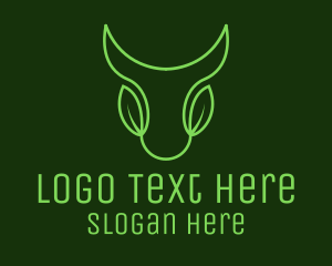 Bull - Green Leaf Bull Head logo design