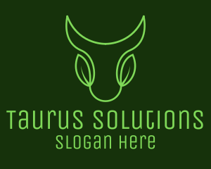 Green Leaf Bull Head logo design