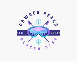 Snowboarding - Ski Poles Goggles logo design