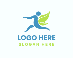 Running Human Leaf Wings Logo