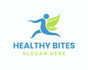 Running Human Leaf Wings logo design