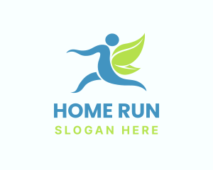 Running Human Leaf Wings logo design