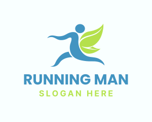 Running Human Leaf Wings logo design