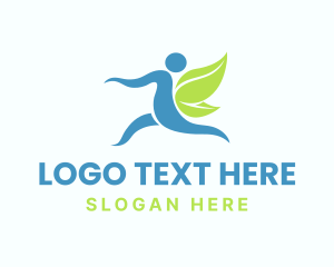 Yoga - Running Human Leaf Wings logo design
