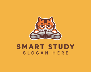 Study - Cat Book Learning logo design