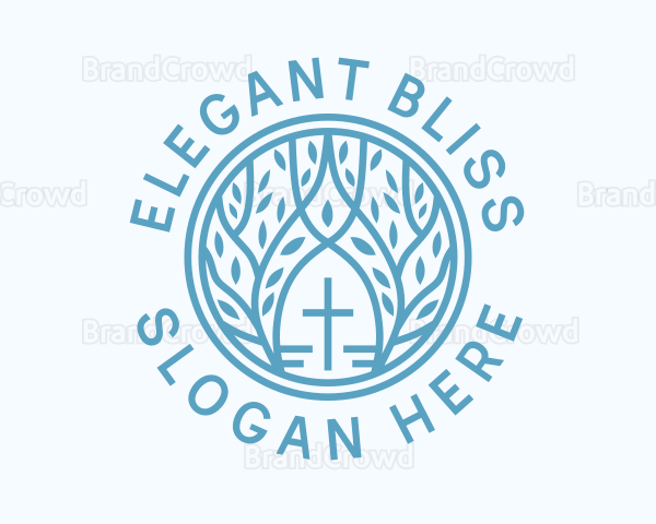 Blue Cross Tree Religion Logo