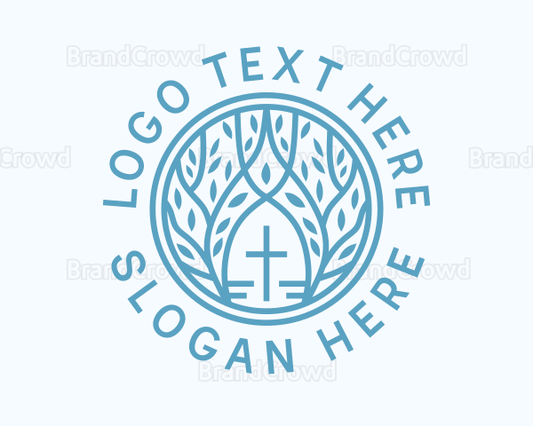 Blue Cross Tree Religion Logo