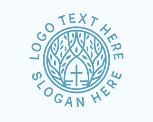 Christian - Blue Cross Tree Religion logo design