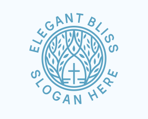 Youth Service - Blue Cross Tree Religion logo design