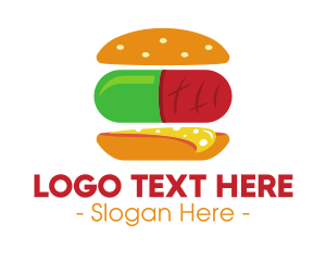 Red Burger - Hamburger Sandwich Pill logo design