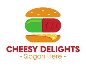 Cheesy - Hamburger Sandwich Pill logo design