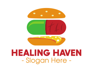 Cure - Hamburger Sandwich Pill logo design