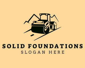 Steamroller - Road Roller Mountain logo design