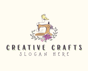Crafts - Floral Butterfly Sewing Machine logo design