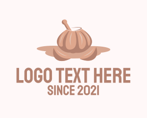 Recipe - Garlic Mortar & Pestle logo design