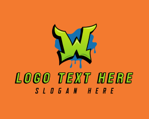 Hip Hop Label - Green Graffiti Letter W logo design