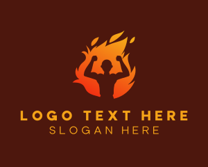 Physical Fitness - Bodybuilder Flame Muscle logo design
