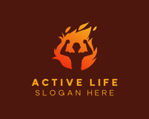 Bodybuilder Flame Muscle logo design