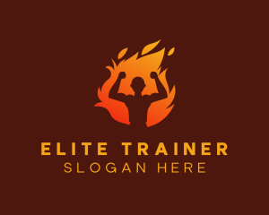 Bodybuilder Flame Muscle logo design