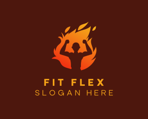 Fitness - Bodybuilder Flame Muscle logo design