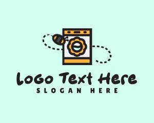 Clothes Washer - Flower Bee Laundromat logo design