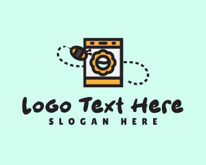 Washing Machine - Flower Bee Laundromat logo design