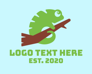 Reptile - Cute Green Chameleon logo design