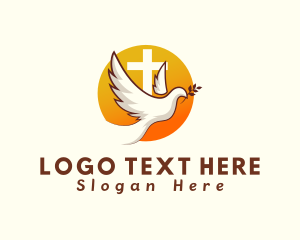 Sacred - Holy Cross Dove logo design