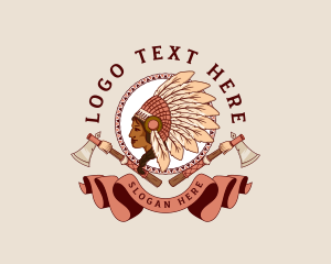 Cherokee - Woman Tribal Headdress logo design