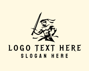 Man - Strong Sword Warrior logo design