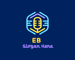 Streamer - Neon Glow Microphone logo design