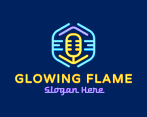 Neon Glow Microphone logo design