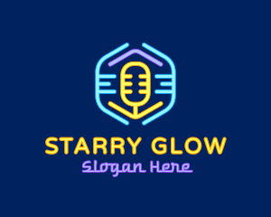 Neon Glow Microphone logo design