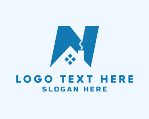 Roofing - Blue House Letter N logo design