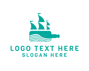 Teal - Bottle Sea Ship logo design