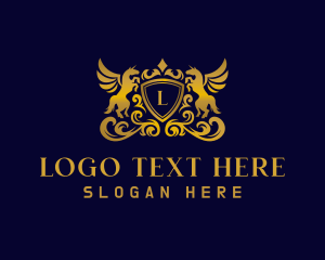 Unicorn - Gold Pegasus Shield logo design