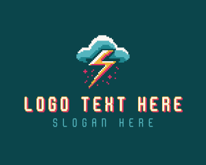 Lightning - Cloud Thunder Pixelated logo design