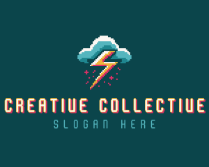 Cloud Thunder Pixelated logo design