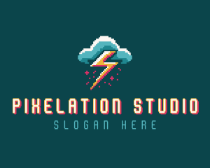 Cloud Thunder Pixelated logo design