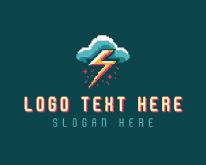 Retro - Cloud Thunder Pixelated logo design