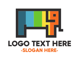 Painting - Colorful Pixel Elephant logo design